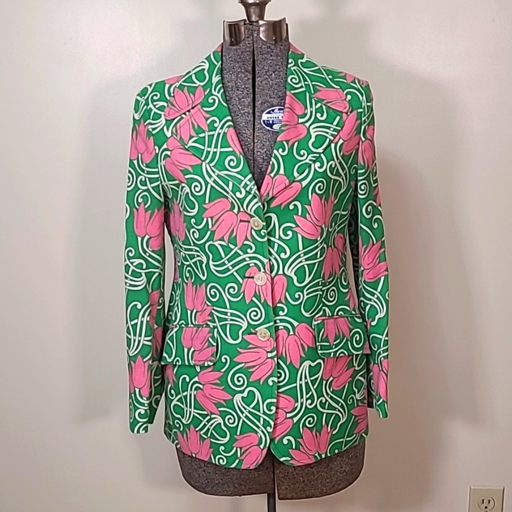 Vintage 1970s Green & Pink Floral Blazer  by Ah! Austin Hill